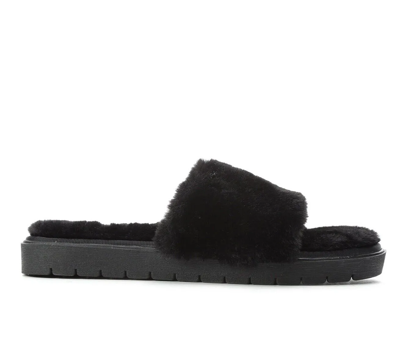 Anne Klein Sillie Slippers Women's US 6 Black Faux Fur Open Toe Slide KHD298