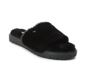 Anne Klein Sillie Slippers Women's US 6 Black Faux Fur Open Toe Slide KHD298