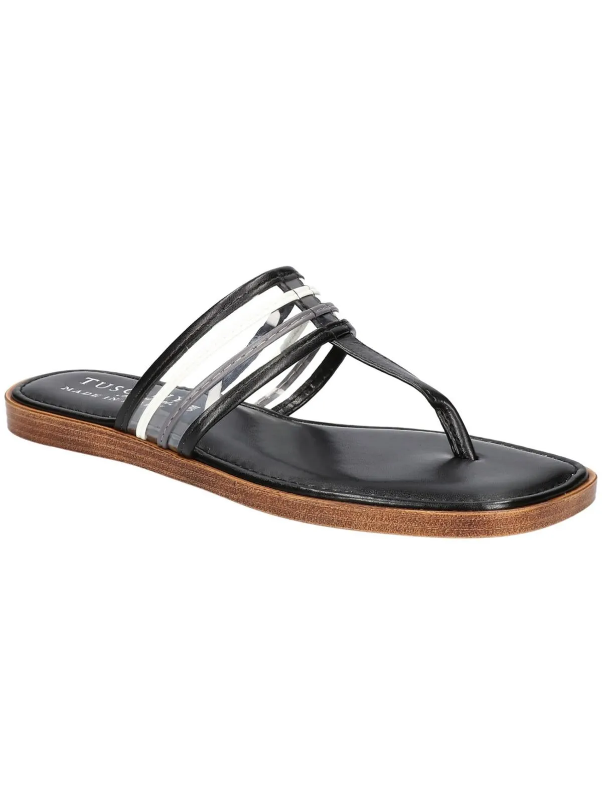 ANTEA Womens Leather Slip On T-Strap Sandals