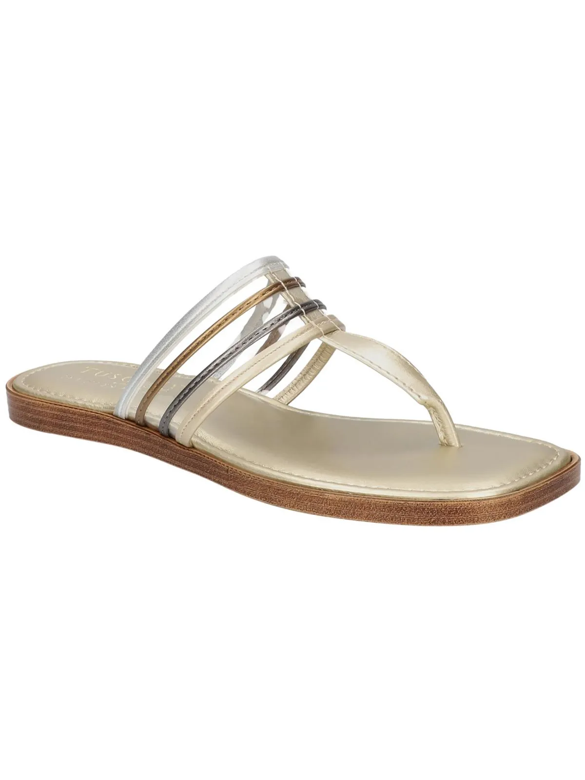 ANTEA Womens Leather Slip On T-Strap Sandals