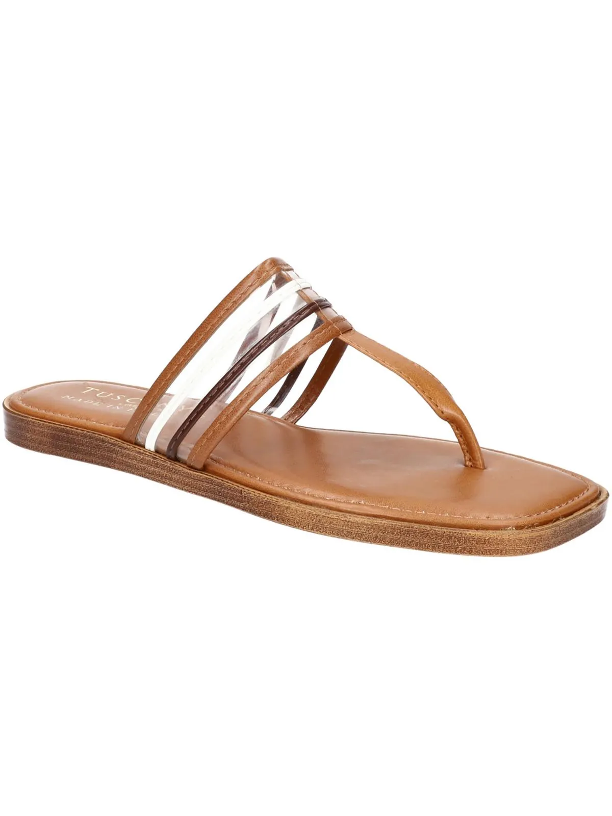 ANTEA Womens Leather Slip On T-Strap Sandals