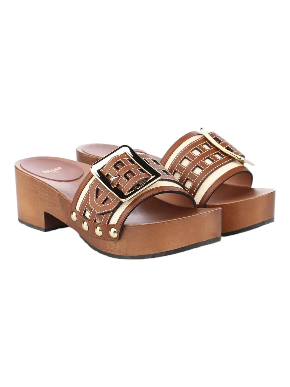 Bally Ellin 6238126 Women's Natural Cotton Wood Buckled Sandals