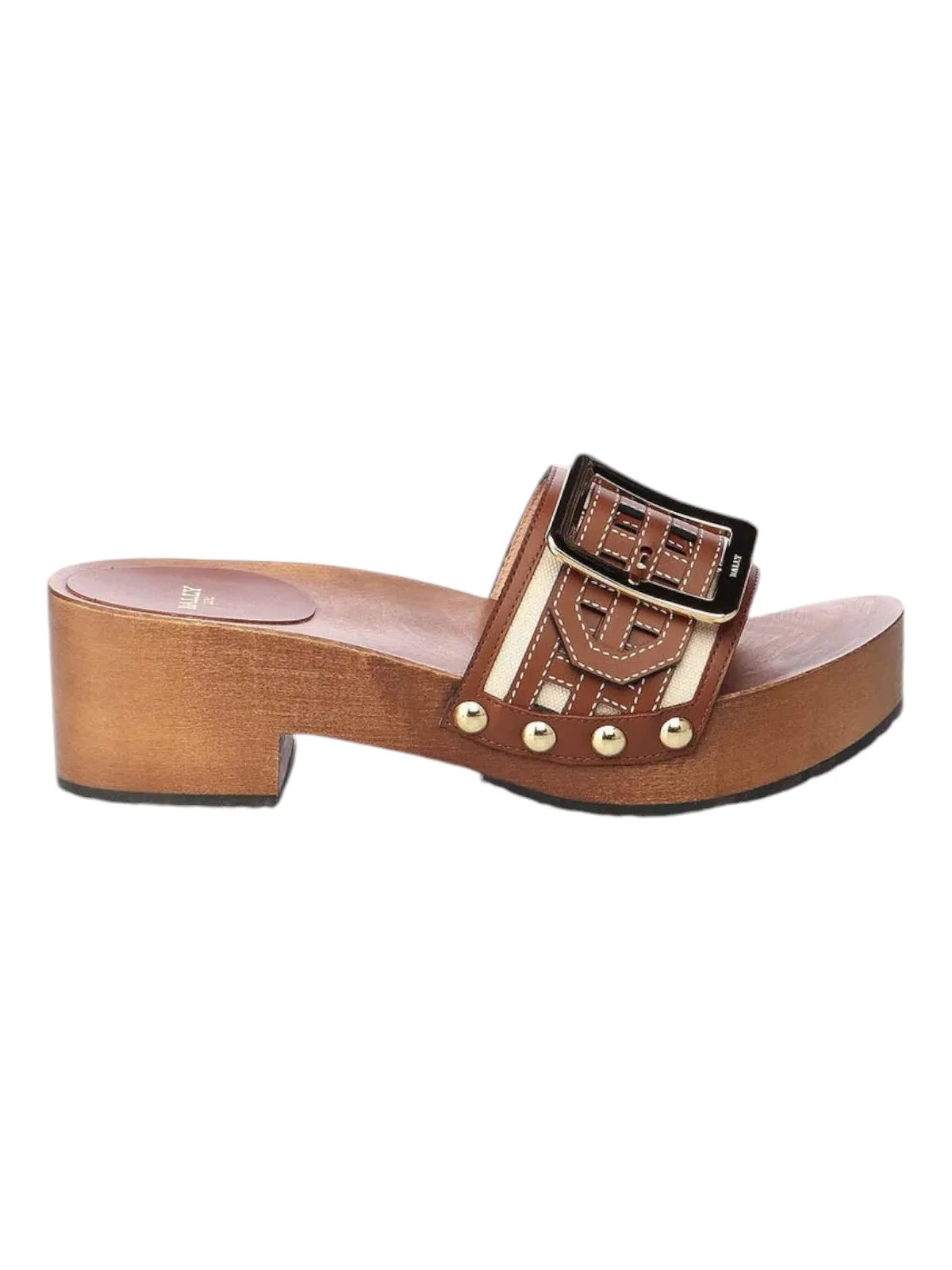 Bally Ellin 6238126 Women's Natural Cotton Wood Buckled Sandals