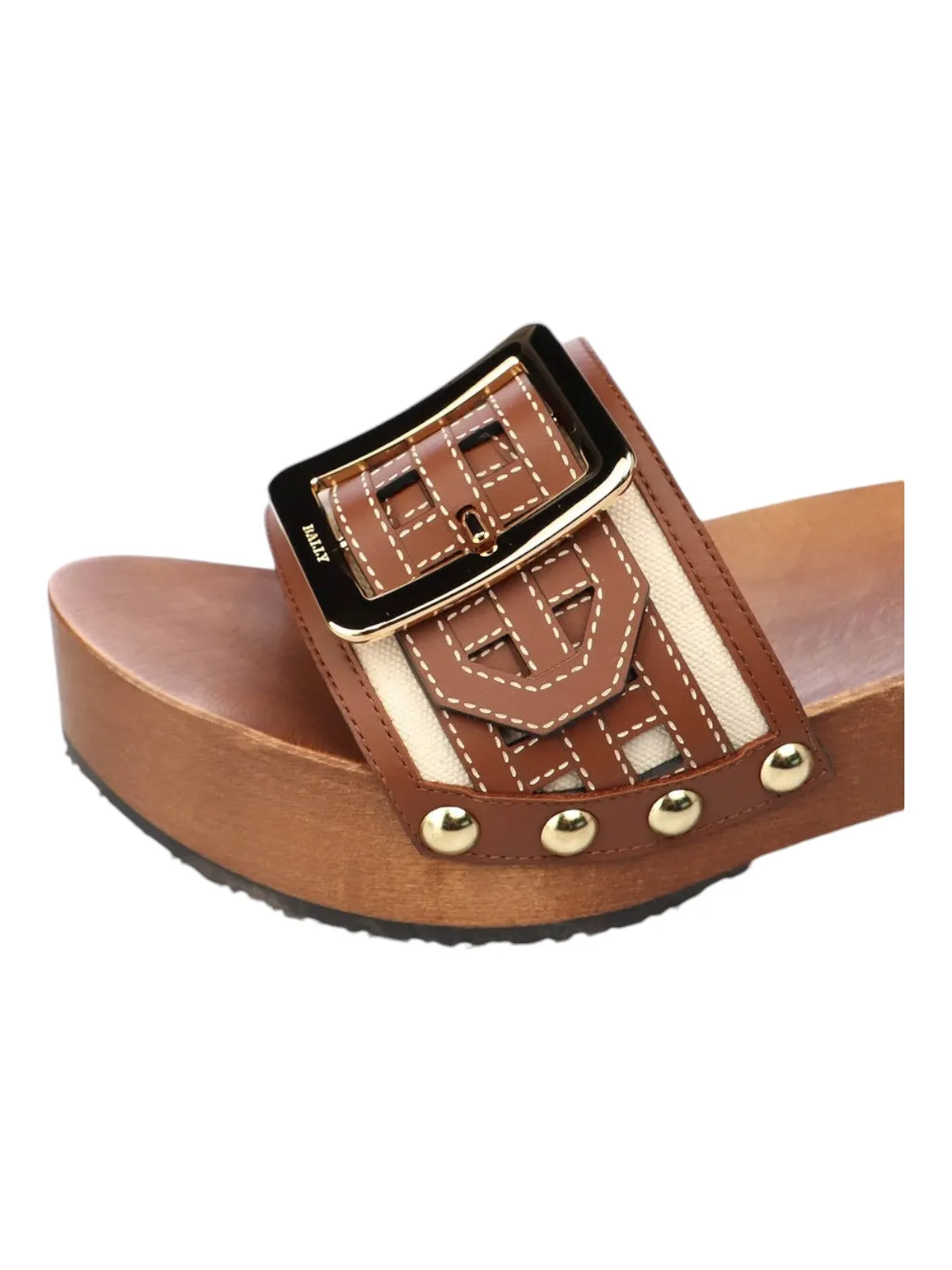 Bally Ellin 6238126 Women's Natural Cotton Wood Buckled Sandals