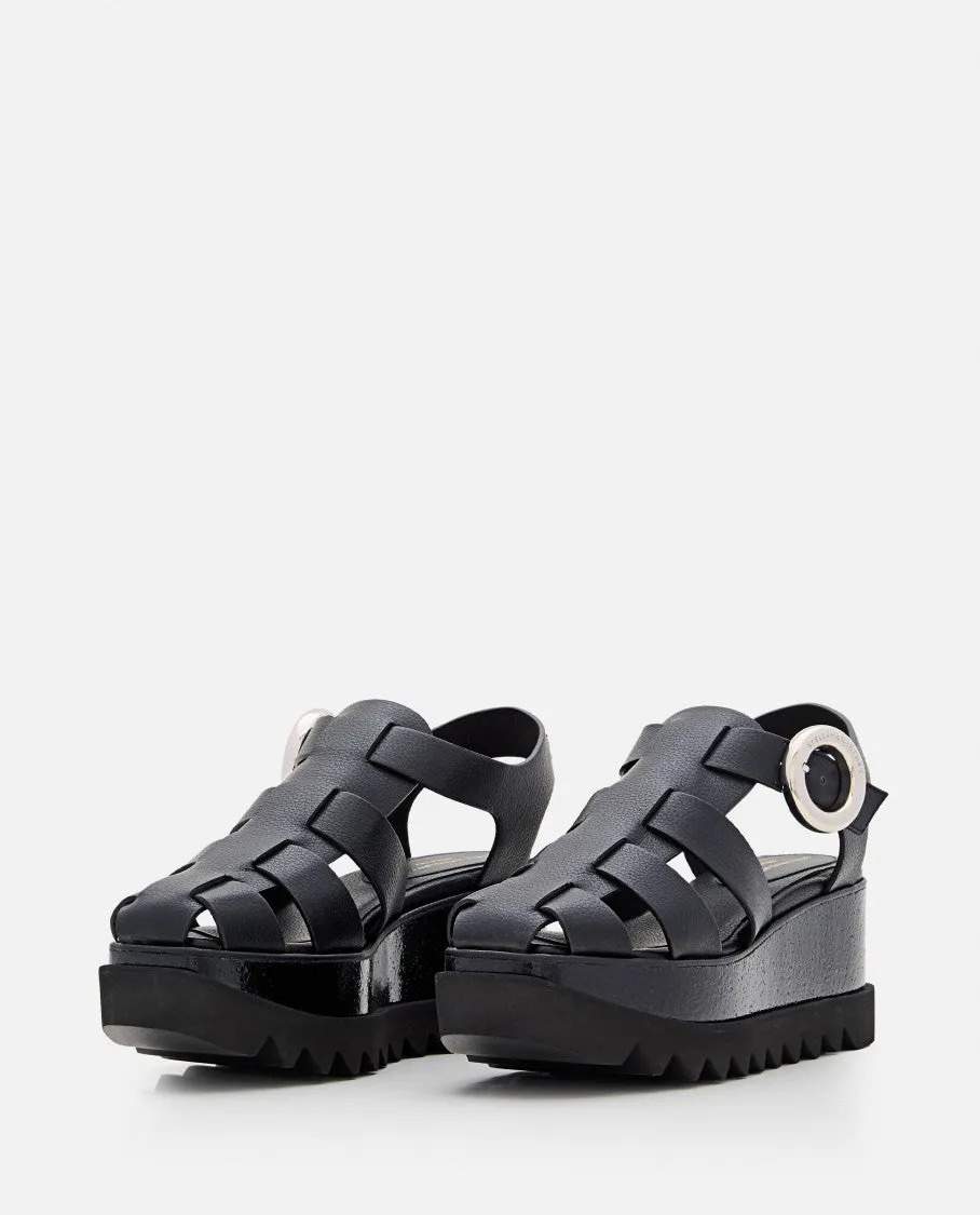 Black Wedge Sandals With Adjustable Ankle Strap