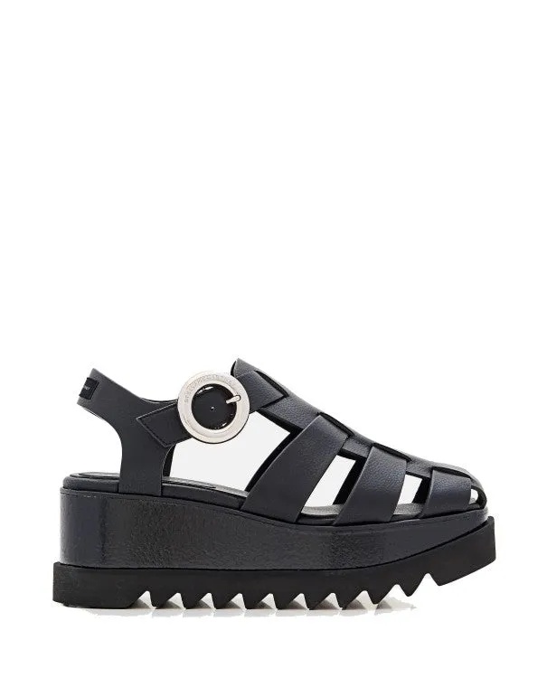 Black Wedge Sandals With Adjustable Ankle Strap