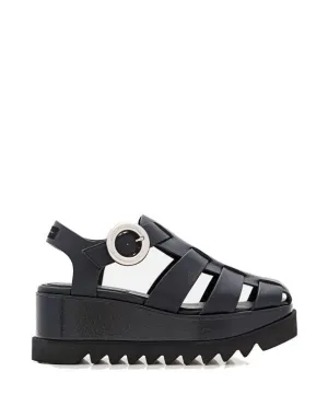 Black Wedge Sandals With Adjustable Ankle Strap