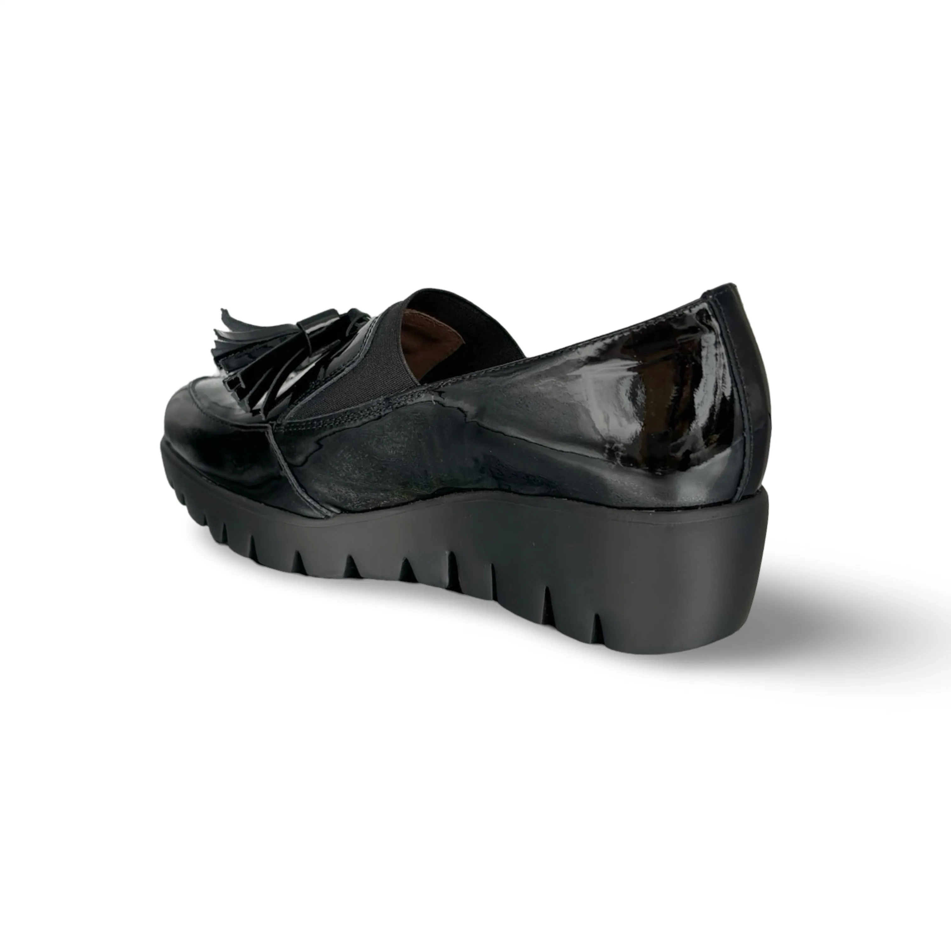 C3342 Black Patent Loafer Wedge