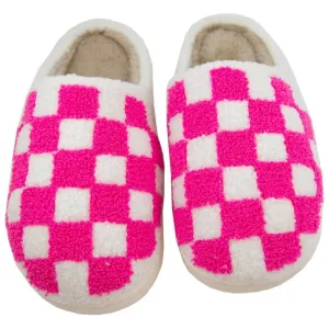 Checkered Pattern Slippers In Pink