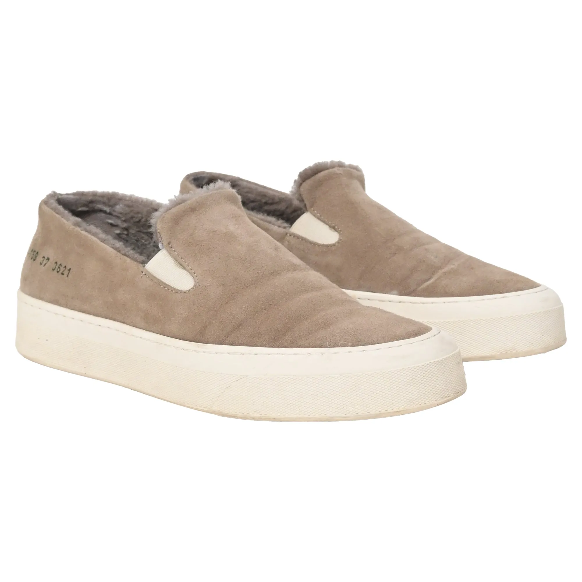 Common Projects 35mm Slip On Sneakers with Shearling in Brown Suede