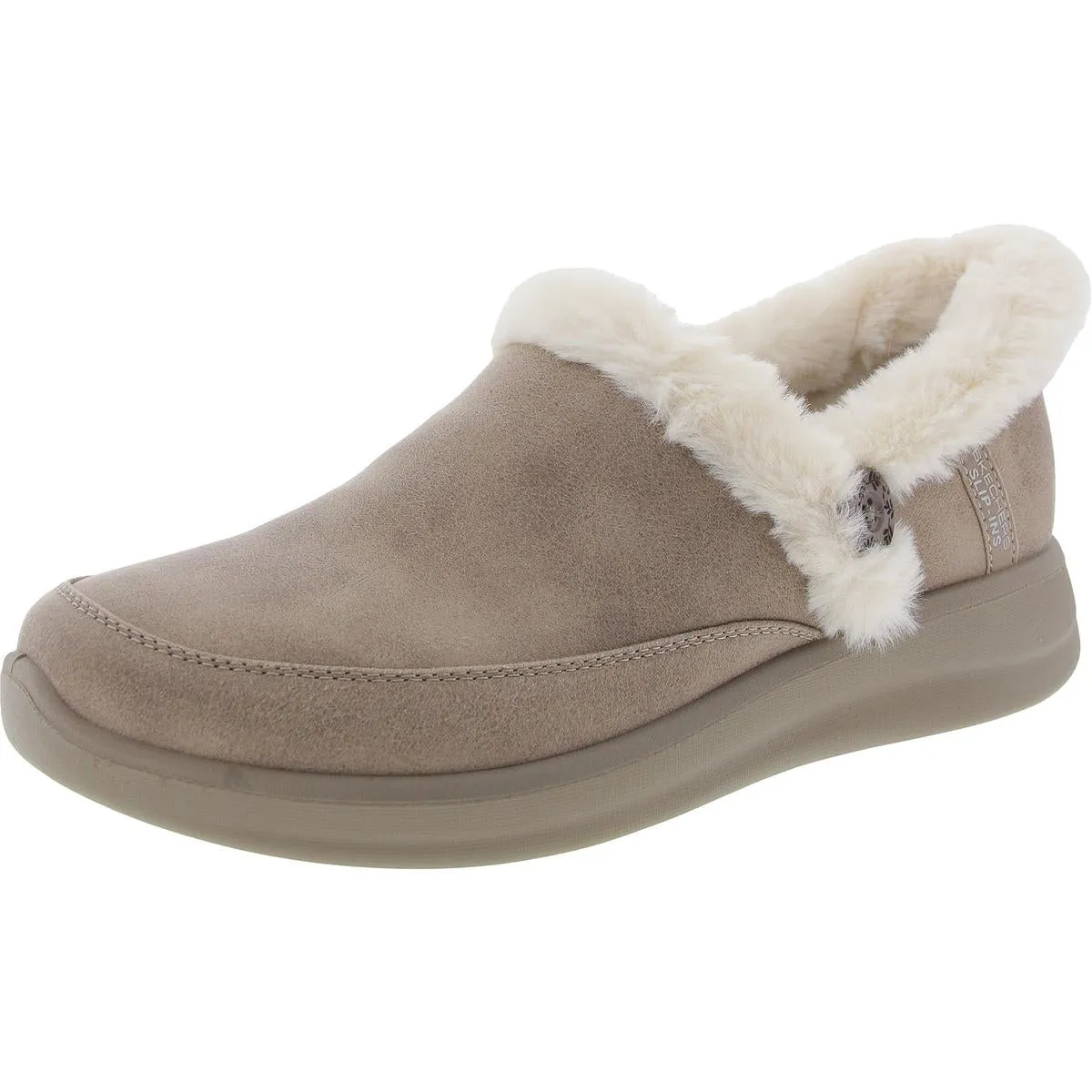 COZY ESCAPE Womens Faux Fur Lined Faux Leather Loafer Slippers
