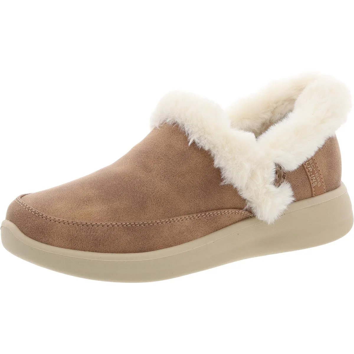 COZY ESCAPE Womens Faux Fur Lined Faux Leather Loafer Slippers