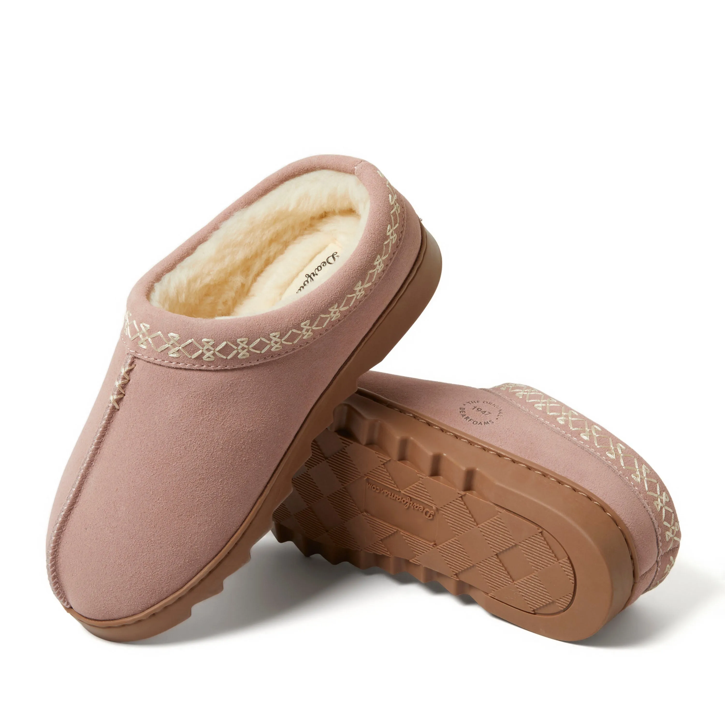 Dearfoams Women's Doreen Genuine Suede Clog Slipper With Embroidery