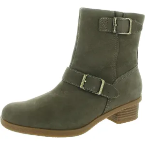 Delphine Womens Leather Block Heel Booties