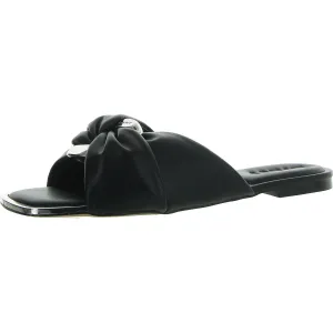 Doretta Womens Faux Leather Square Toe Slide Sandals