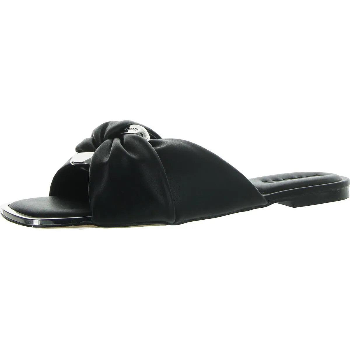 Doretta Womens Faux Leather Square Toe Slide Sandals