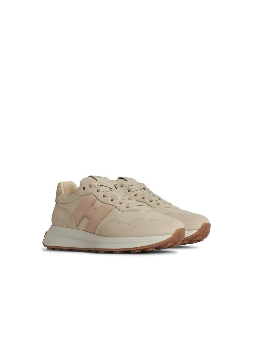 H641' Beige Leather Sneakers