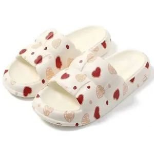 Heart Print Pillow Cushion Slides In White