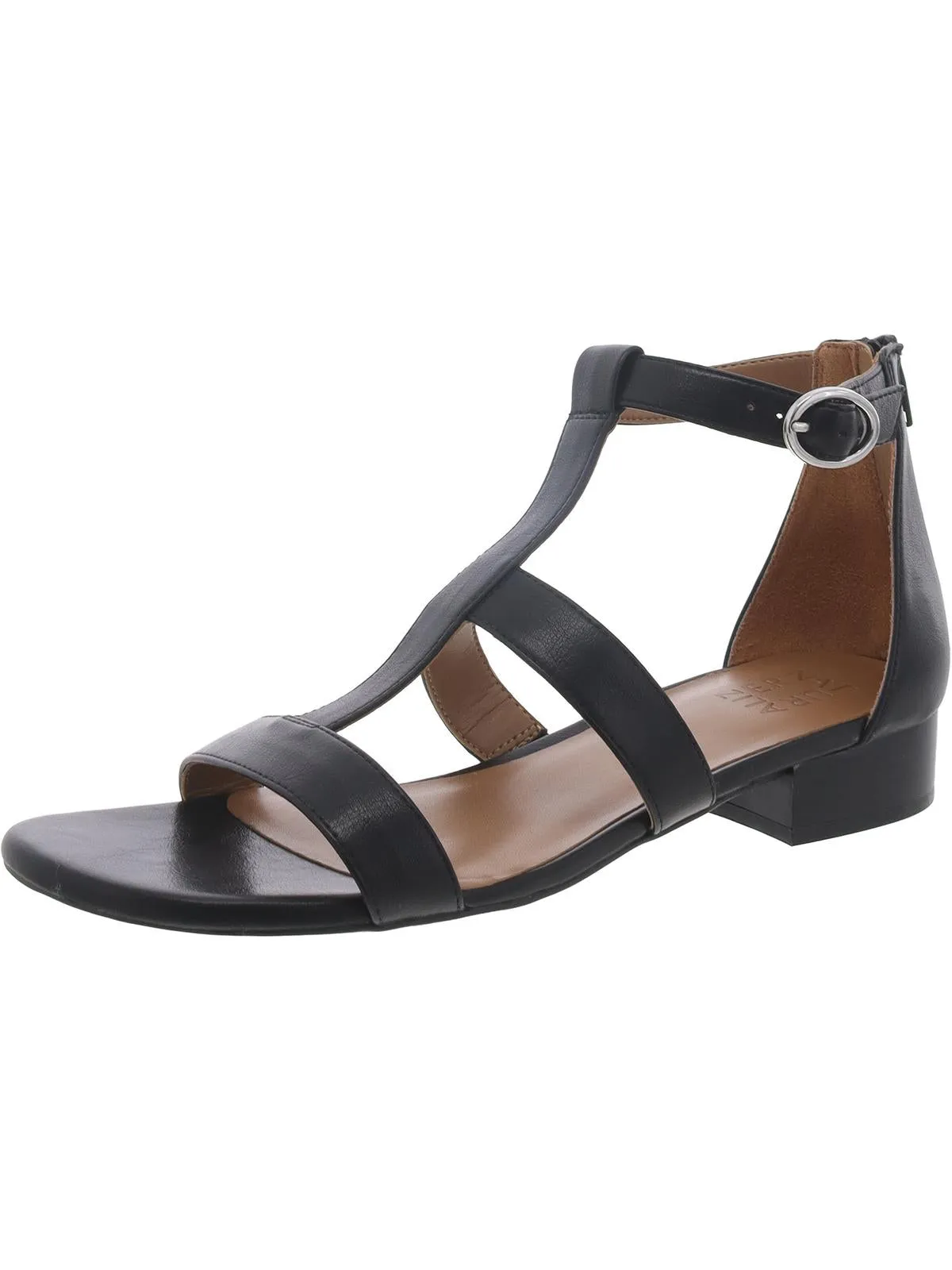 Huda Womens Faux Leather Ankle T-Strap Sandals