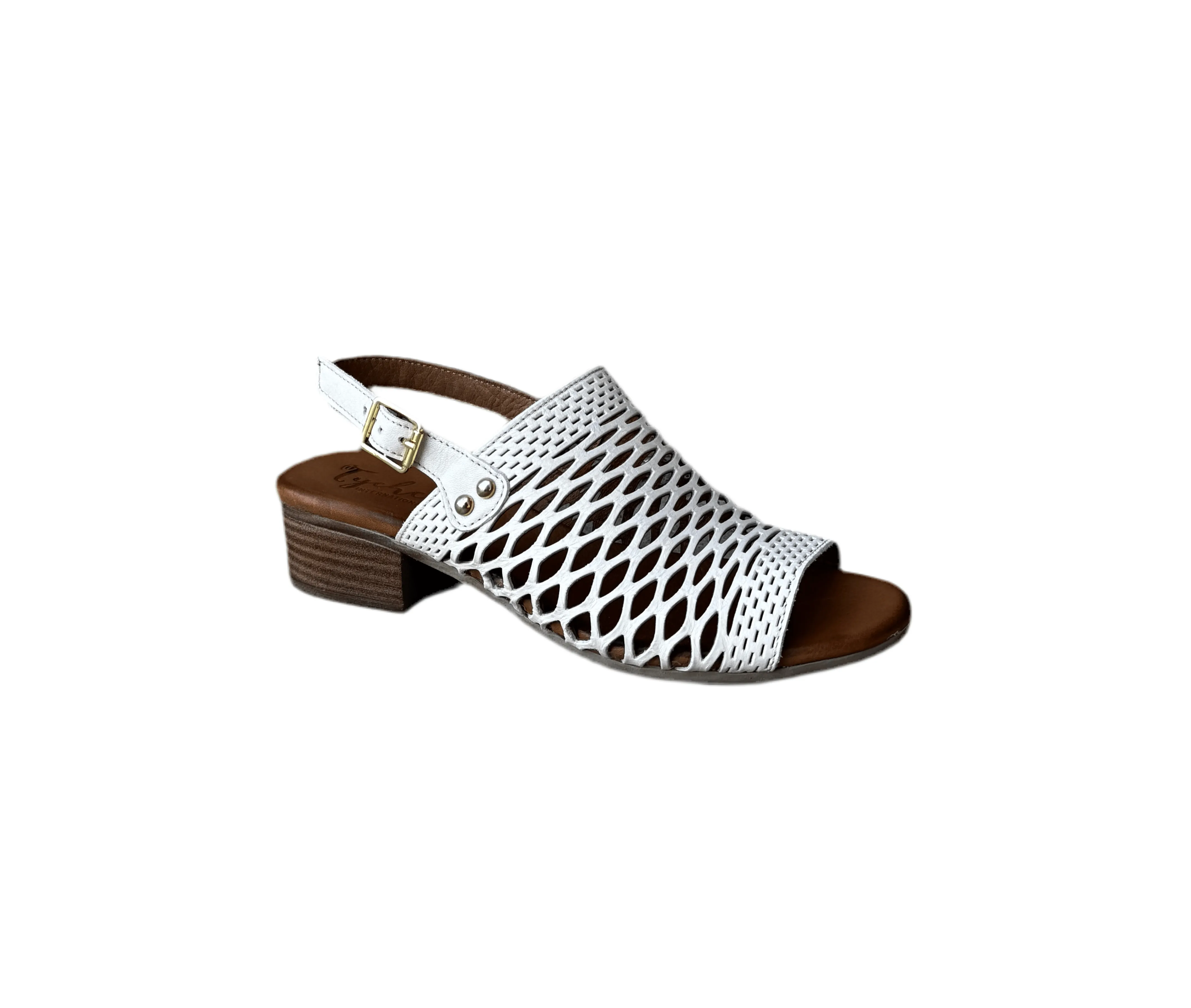 Hudson Off White Leather Lazer Cut Sandal