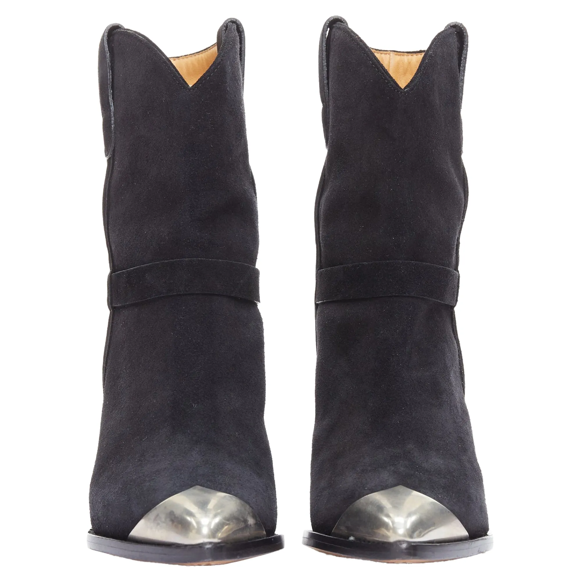 Isabel Marant Lamsy suede leather cap toes ankles cone boots