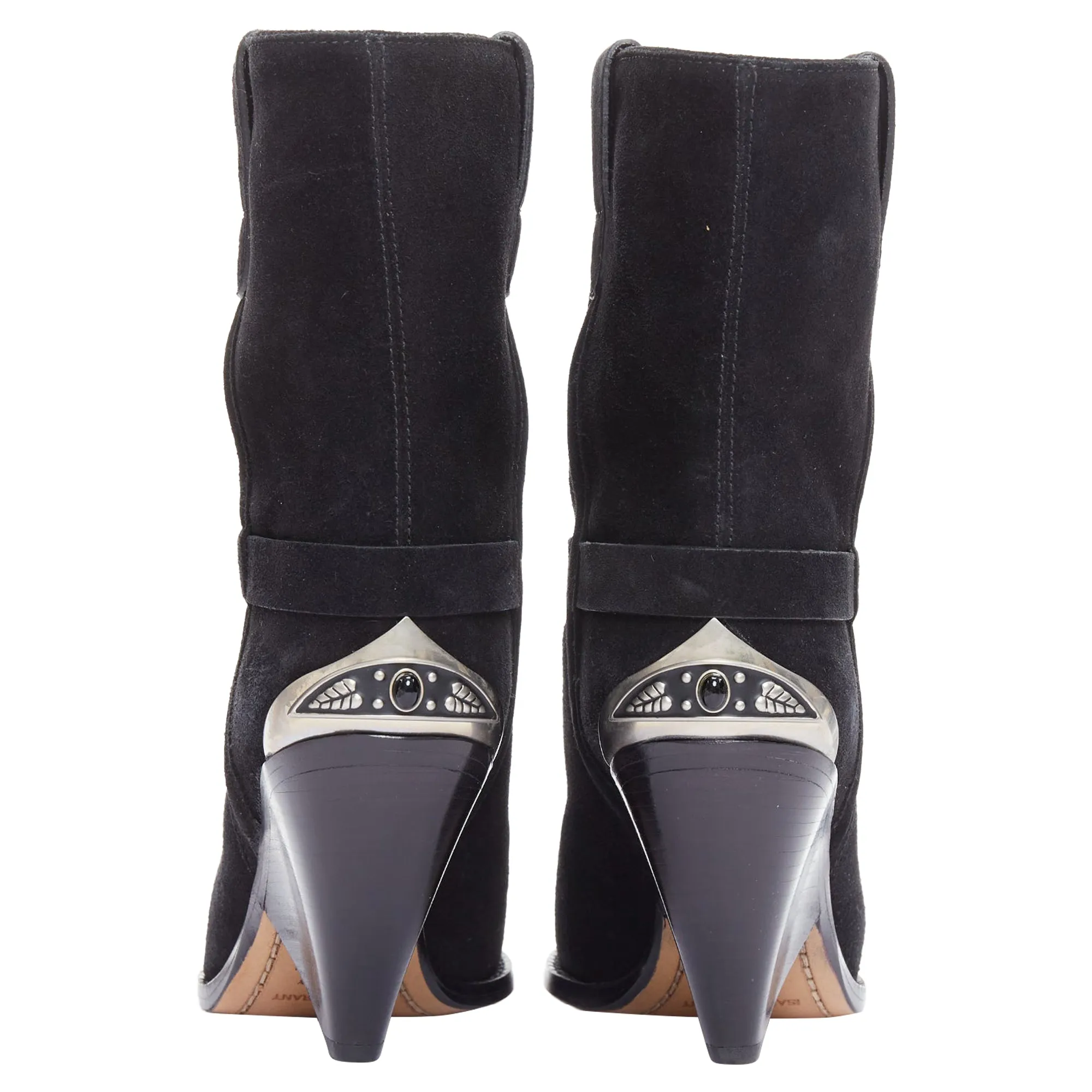 Isabel Marant Lamsy suede leather cap toes ankles cone boots