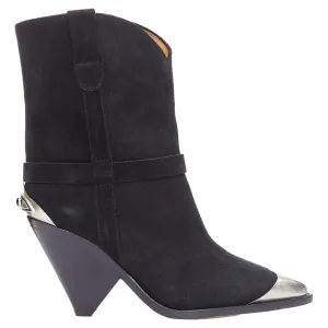 Isabel Marant Lamsy suede leather cap toes ankles cone boots