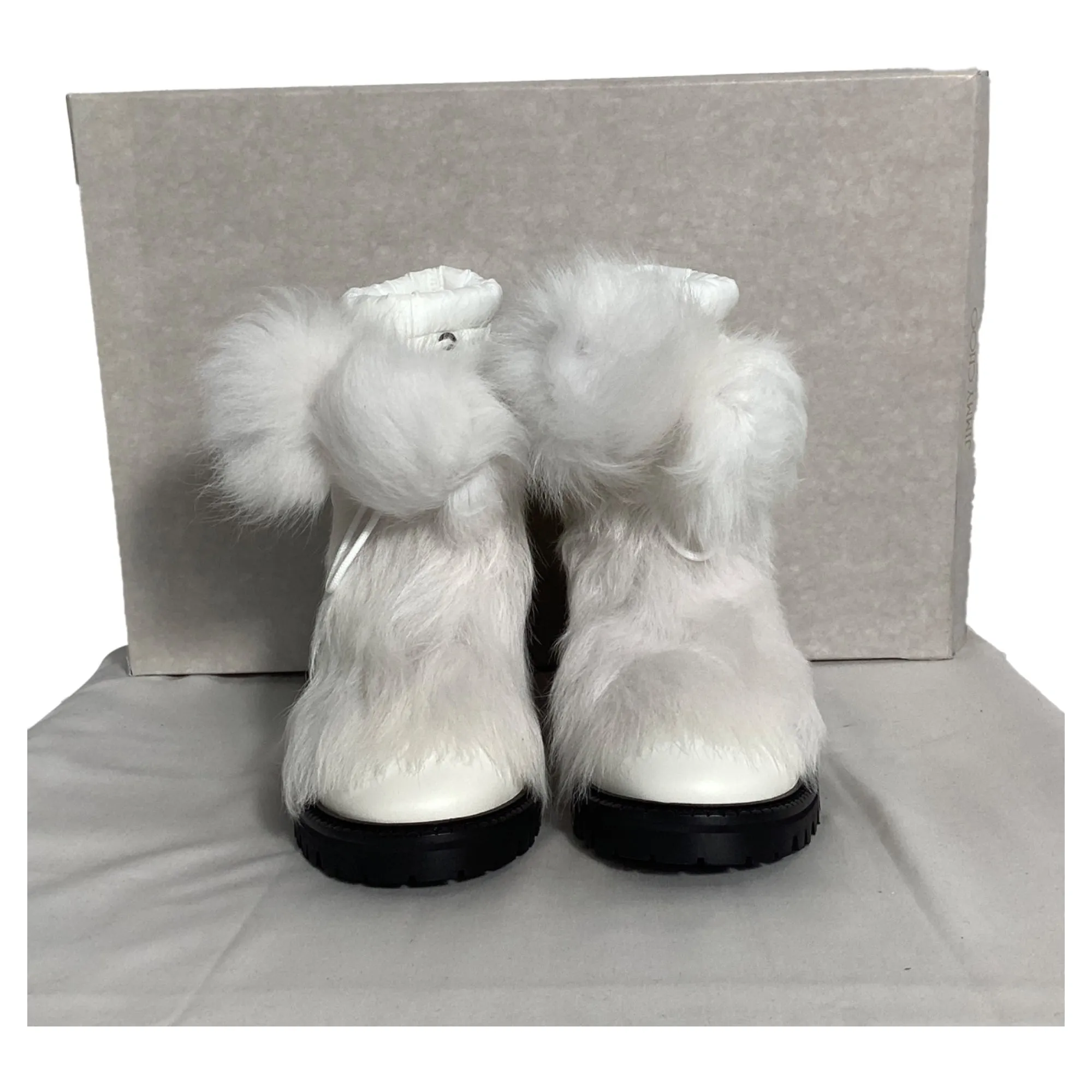 Jimmy Choo Fur Trim Ankle Boots in White Leather