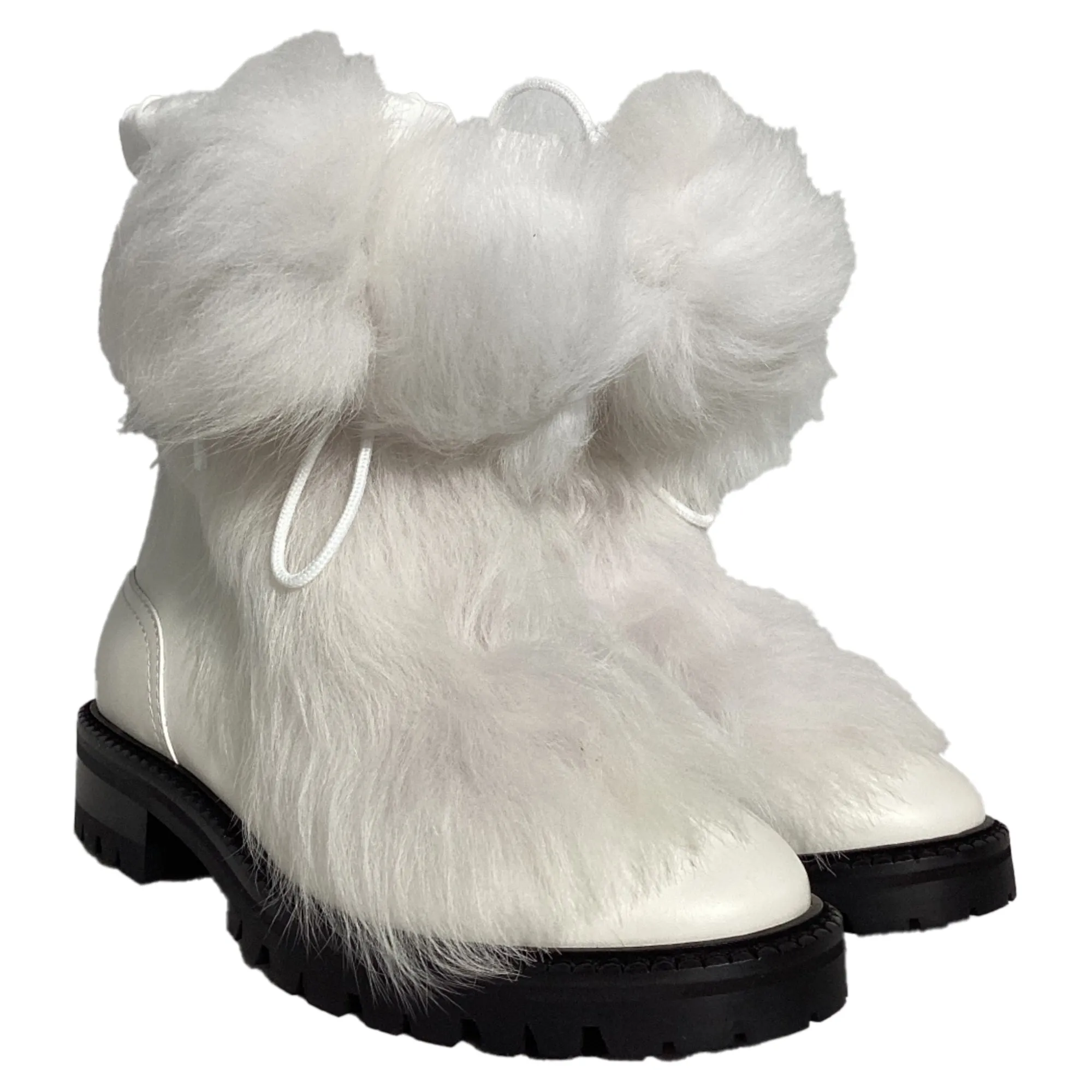 Jimmy Choo Fur Trim Ankle Boots in White Leather