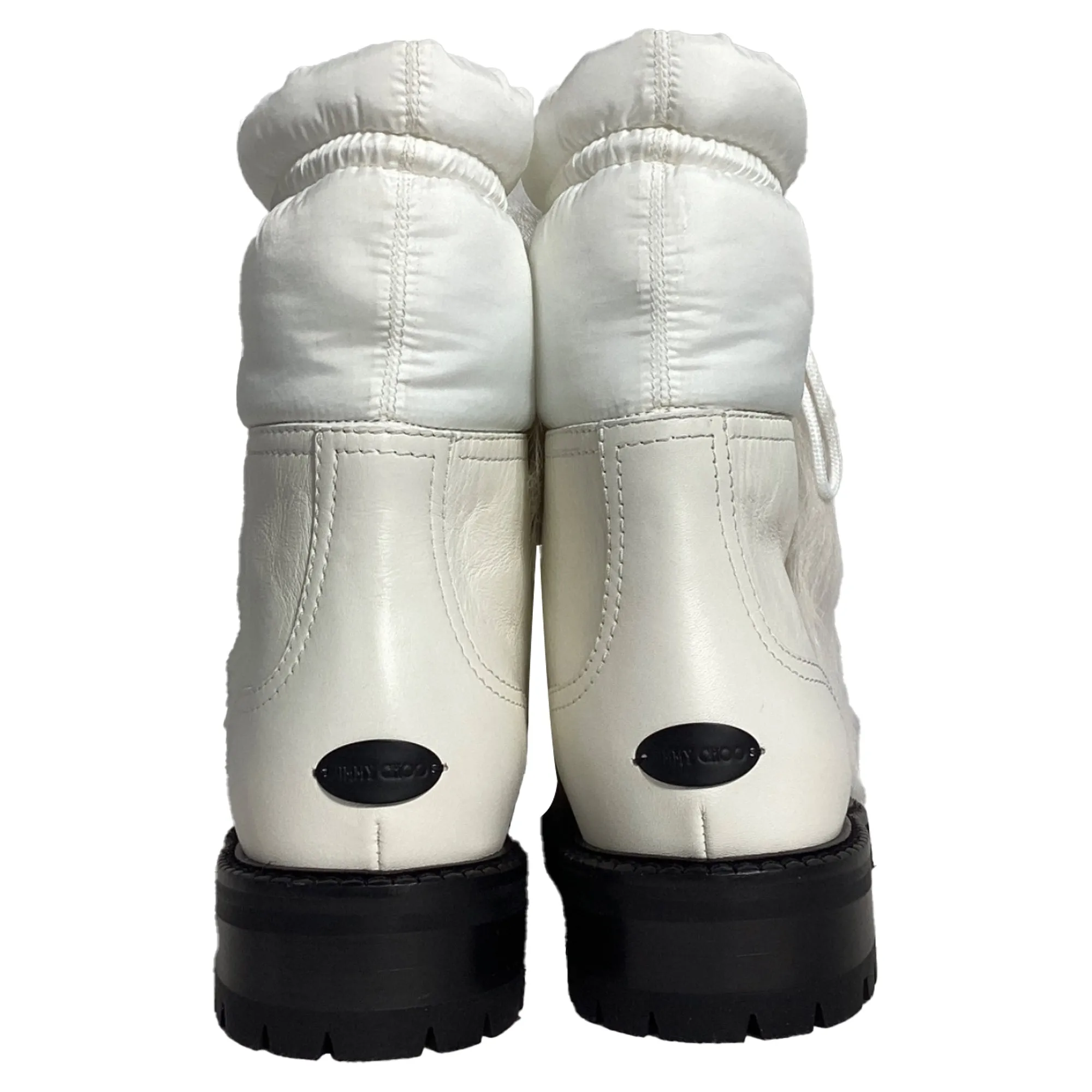 Jimmy Choo Fur Trim Ankle Boots in White Leather