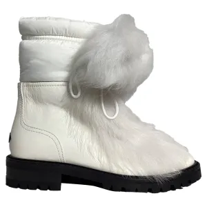 Jimmy Choo Fur Trim Ankle Boots in White Leather