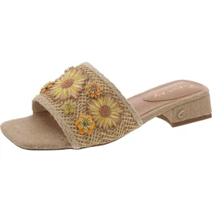 JOSIE Womens Raffia Embelished Slide Sandals