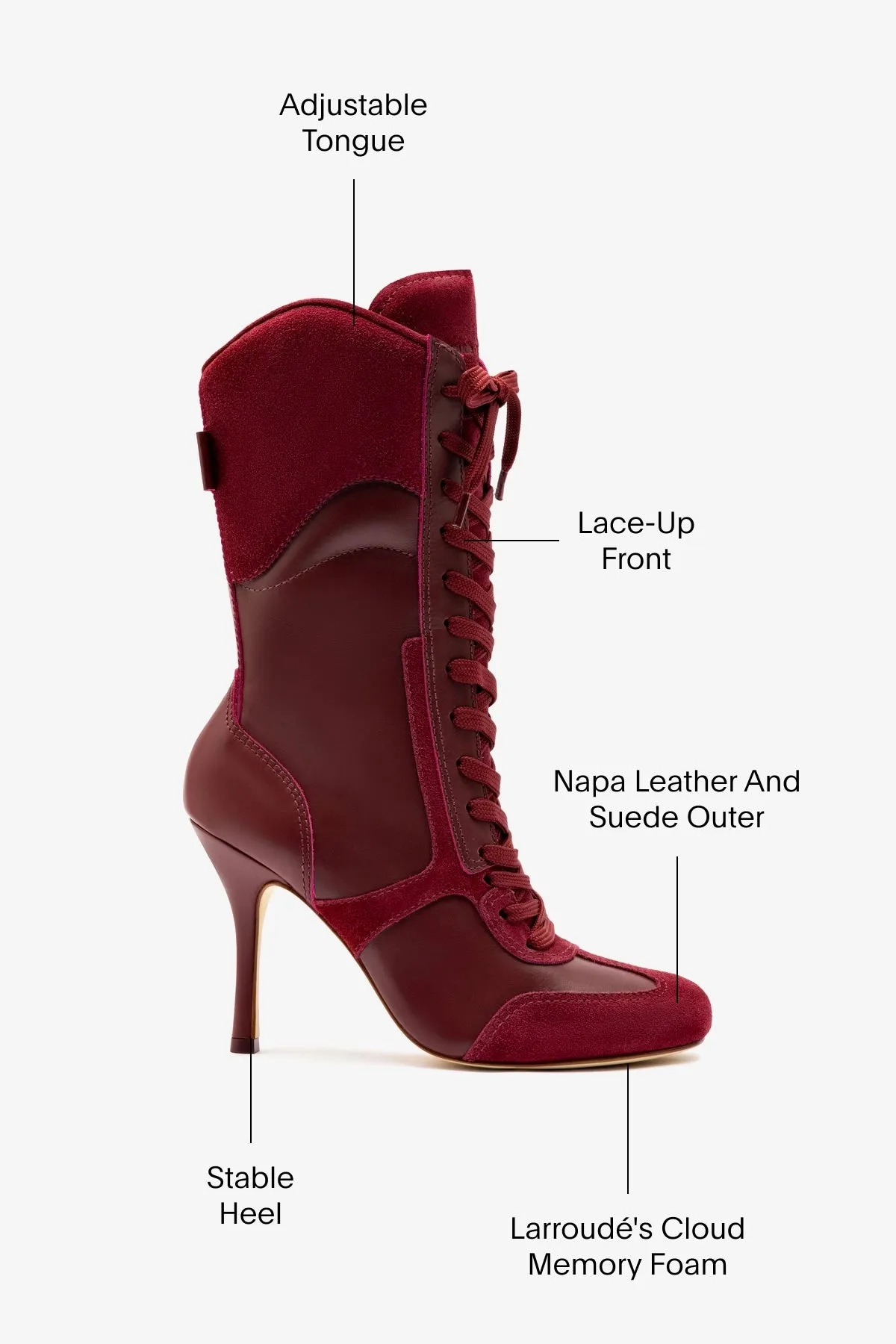 Larroud x Jonathan Cohen High Heel Sneaker Boot In Burgundy Suede