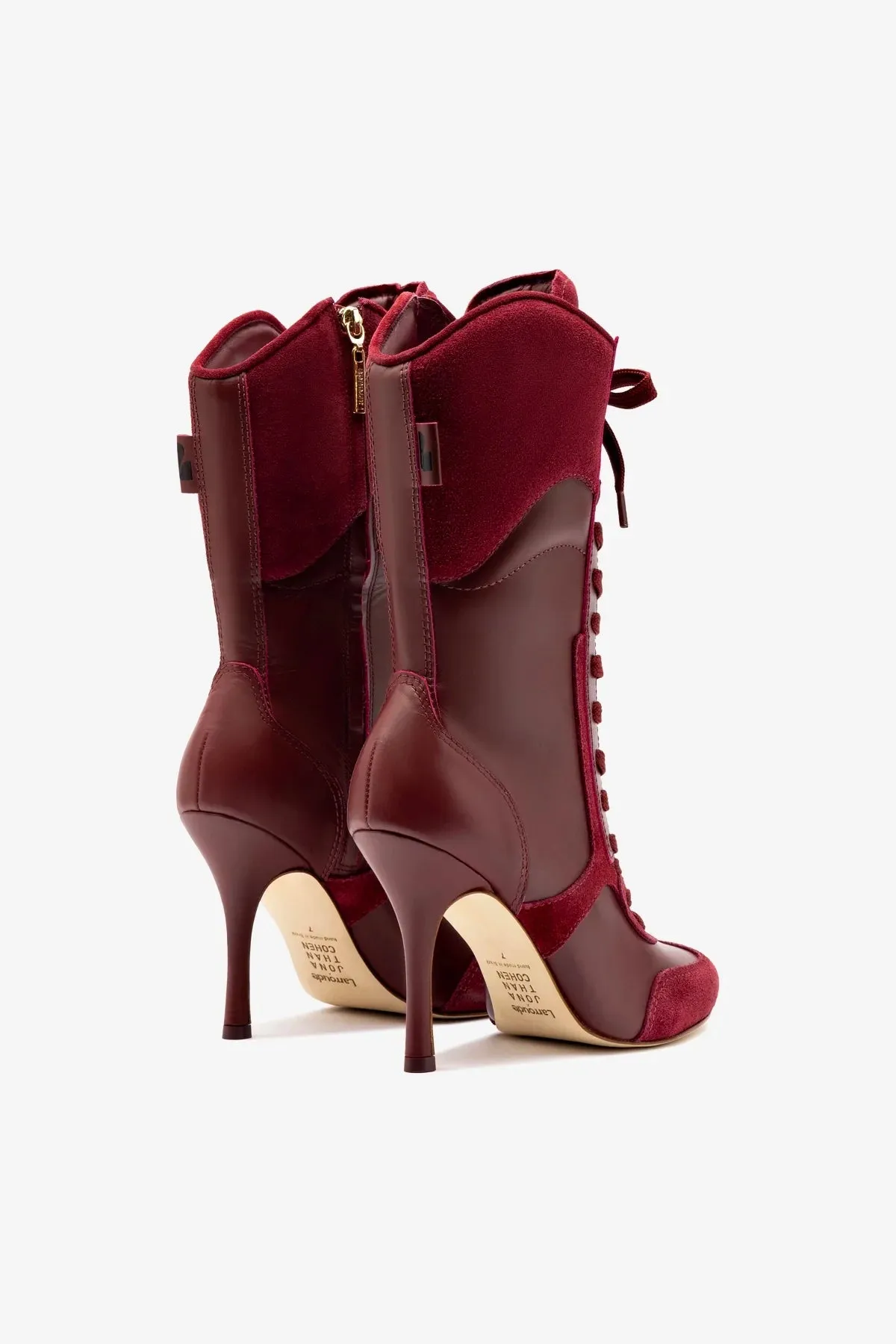 Larroud x Jonathan Cohen High Heel Sneaker Boot In Burgundy Suede