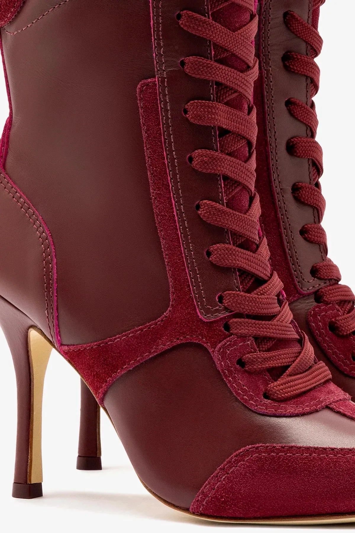 Larroud x Jonathan Cohen High Heel Sneaker Boot In Burgundy Suede