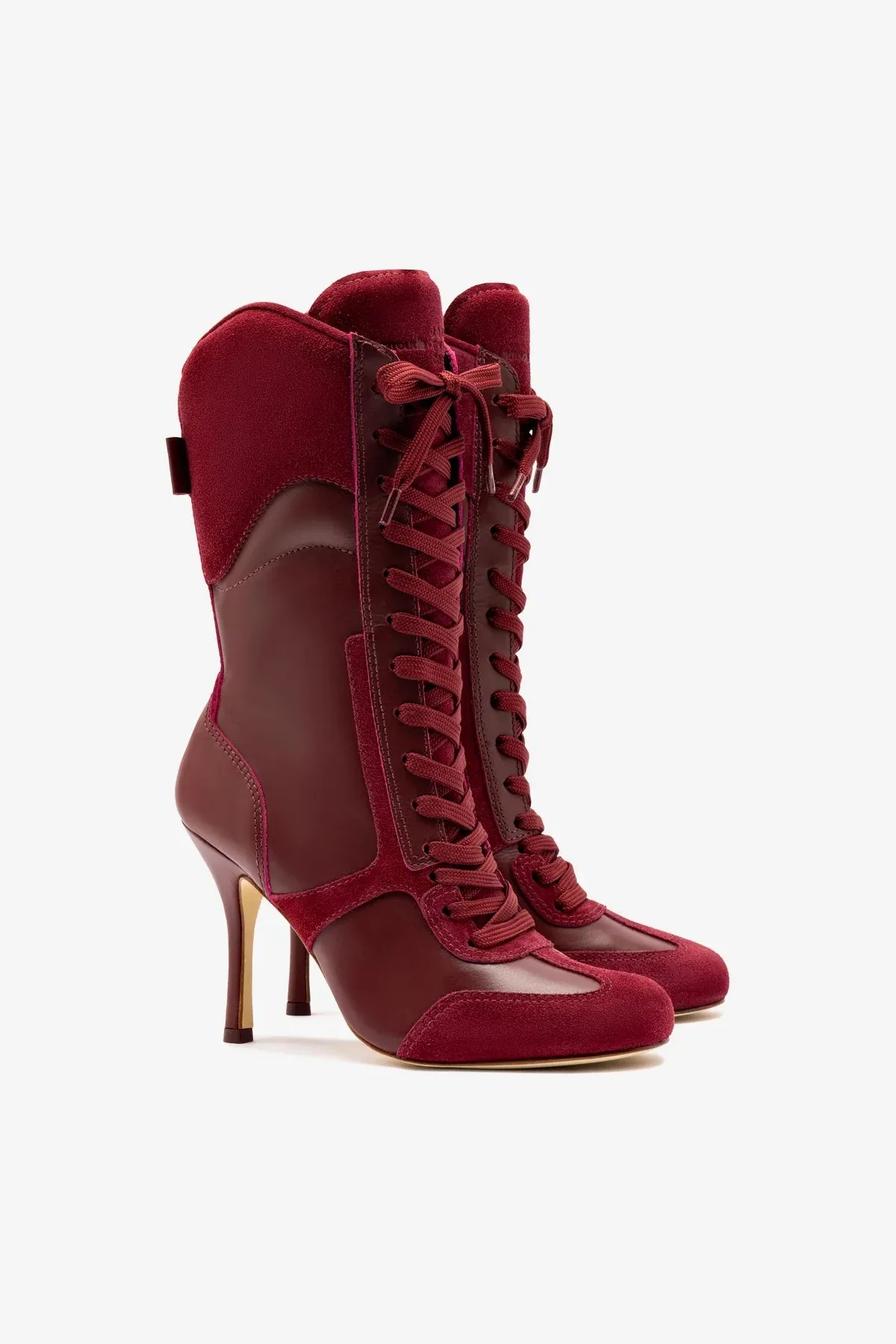 Larroud x Jonathan Cohen High Heel Sneaker Boot In Burgundy Suede