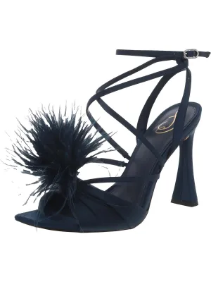 Layton Womens Feathers Ankle Strap Heels