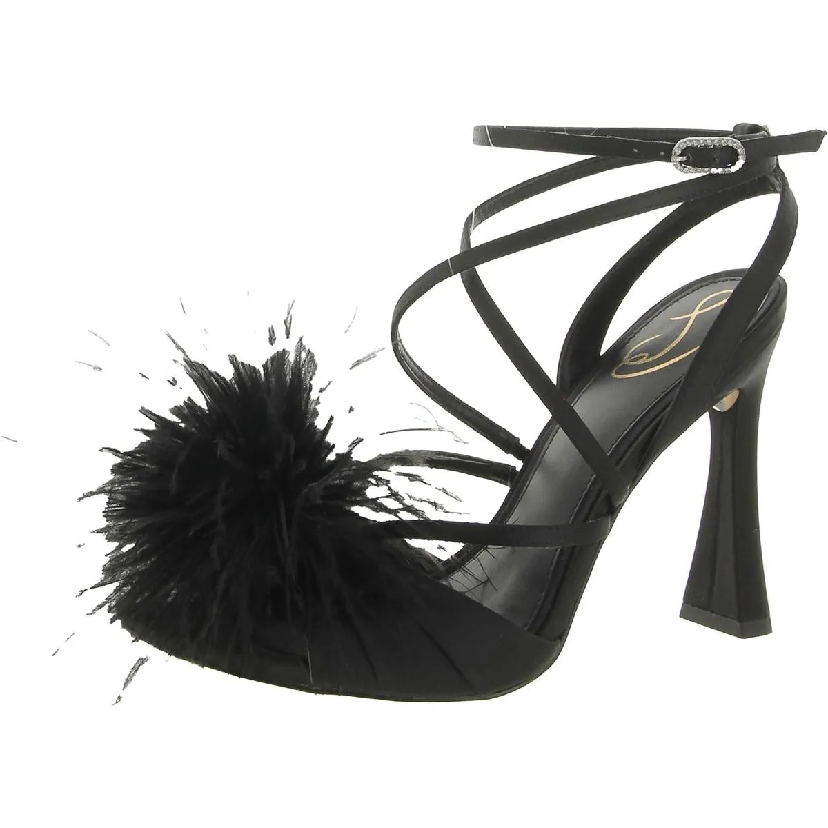 Layton Womens Feathers Ankle Strap Heels