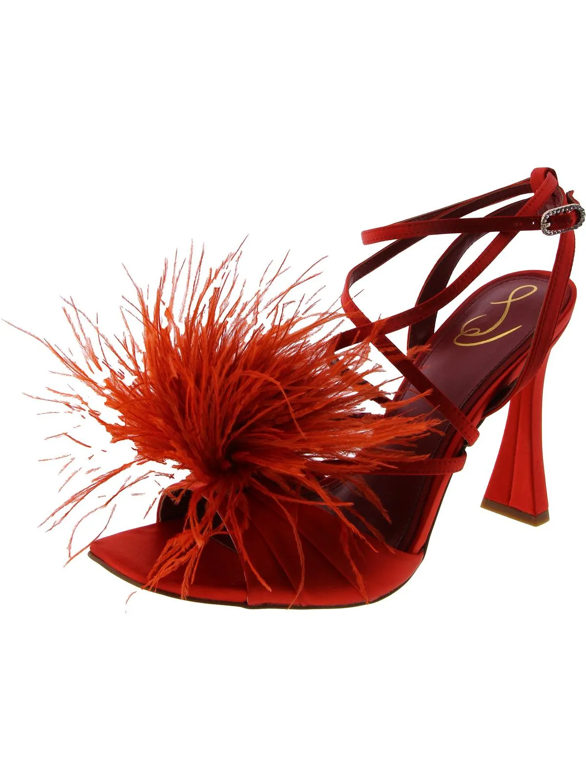 Layton Womens Feathers Ankle Strap Heels