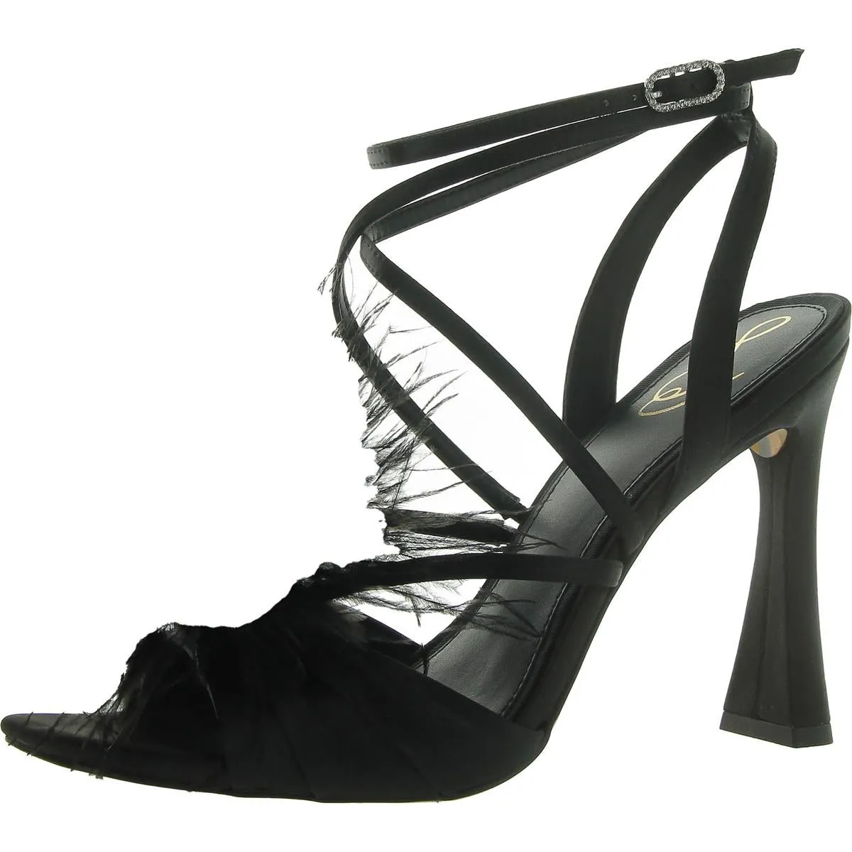 Layton Womens Feathers Ankle Strap Heels