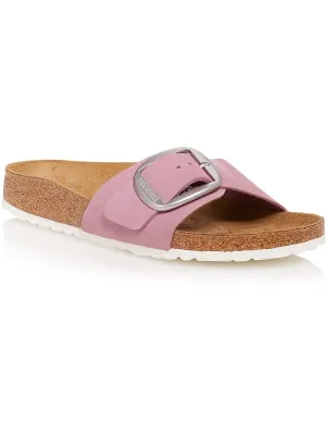 Madrid Big Buckle Womens Leather Flat Slide Sandals