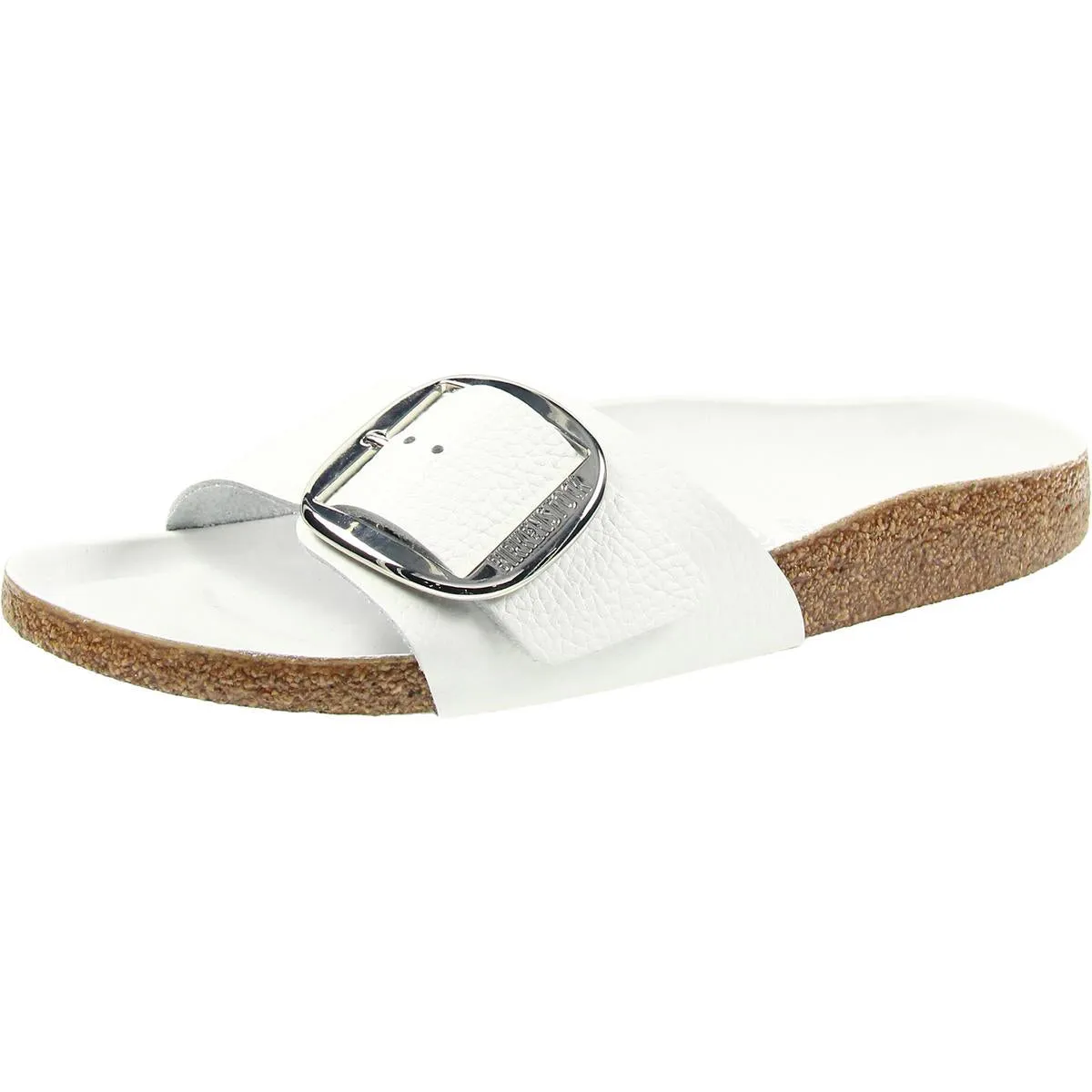 Madrid Big Buckle Womens Leather Flat Slide Sandals