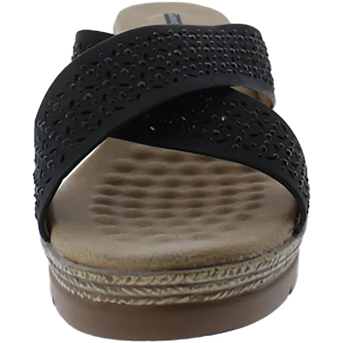 Malia Womens Faux Leather Embellished Wedge Sandals