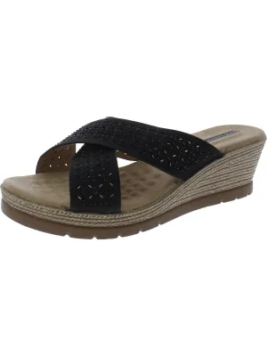 Malia Womens Faux Leather Embellished Wedge Sandals