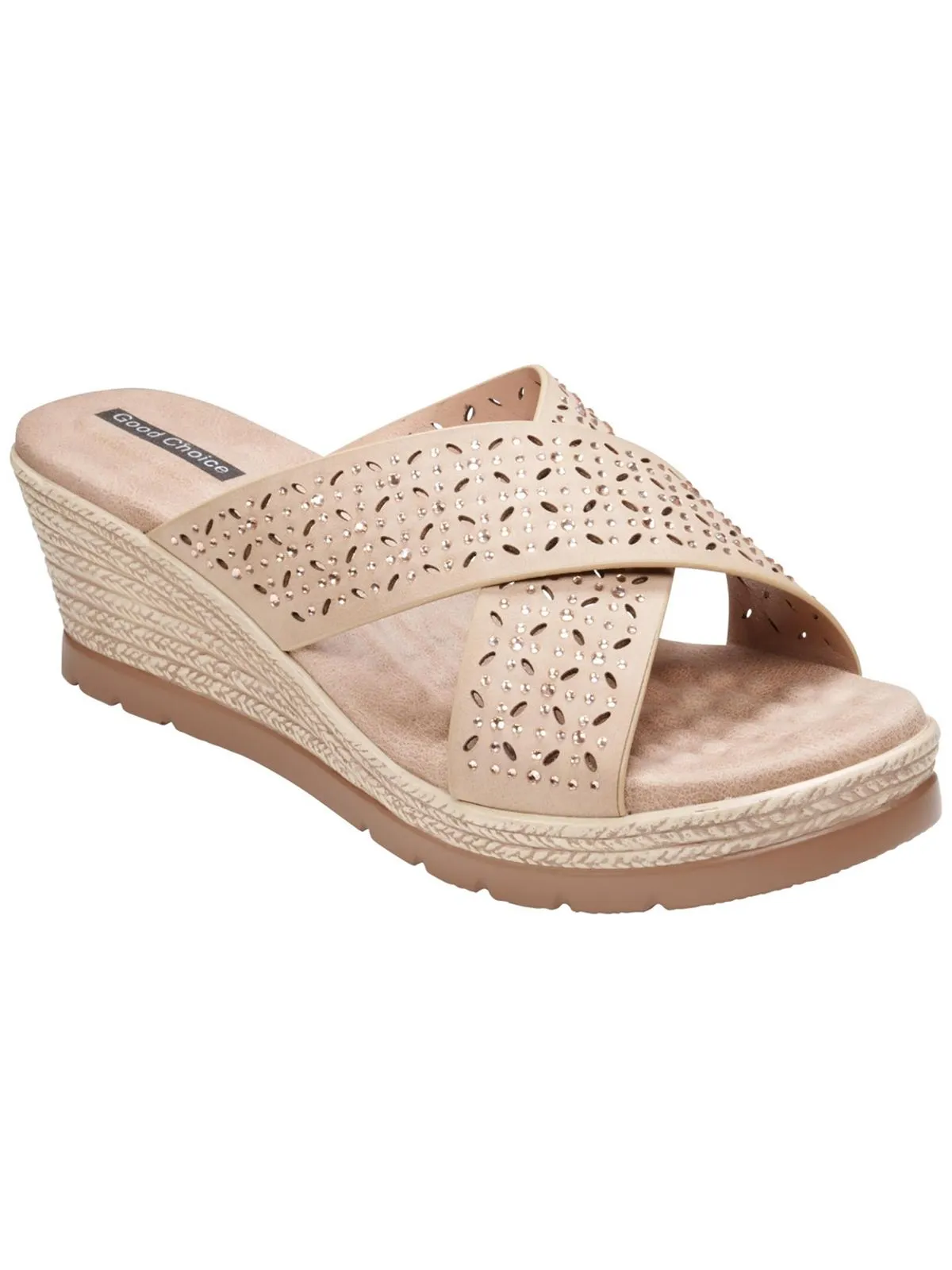 Malia Womens Faux Leather Embellished Wedge Sandals
