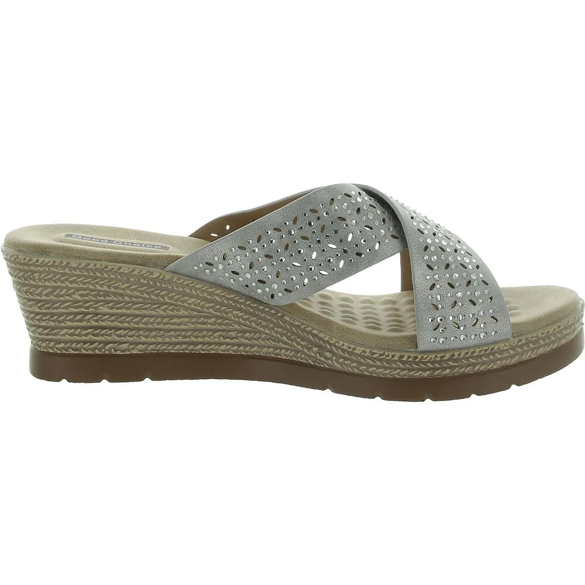 Malia Womens Faux Leather Embellished Wedge Sandals