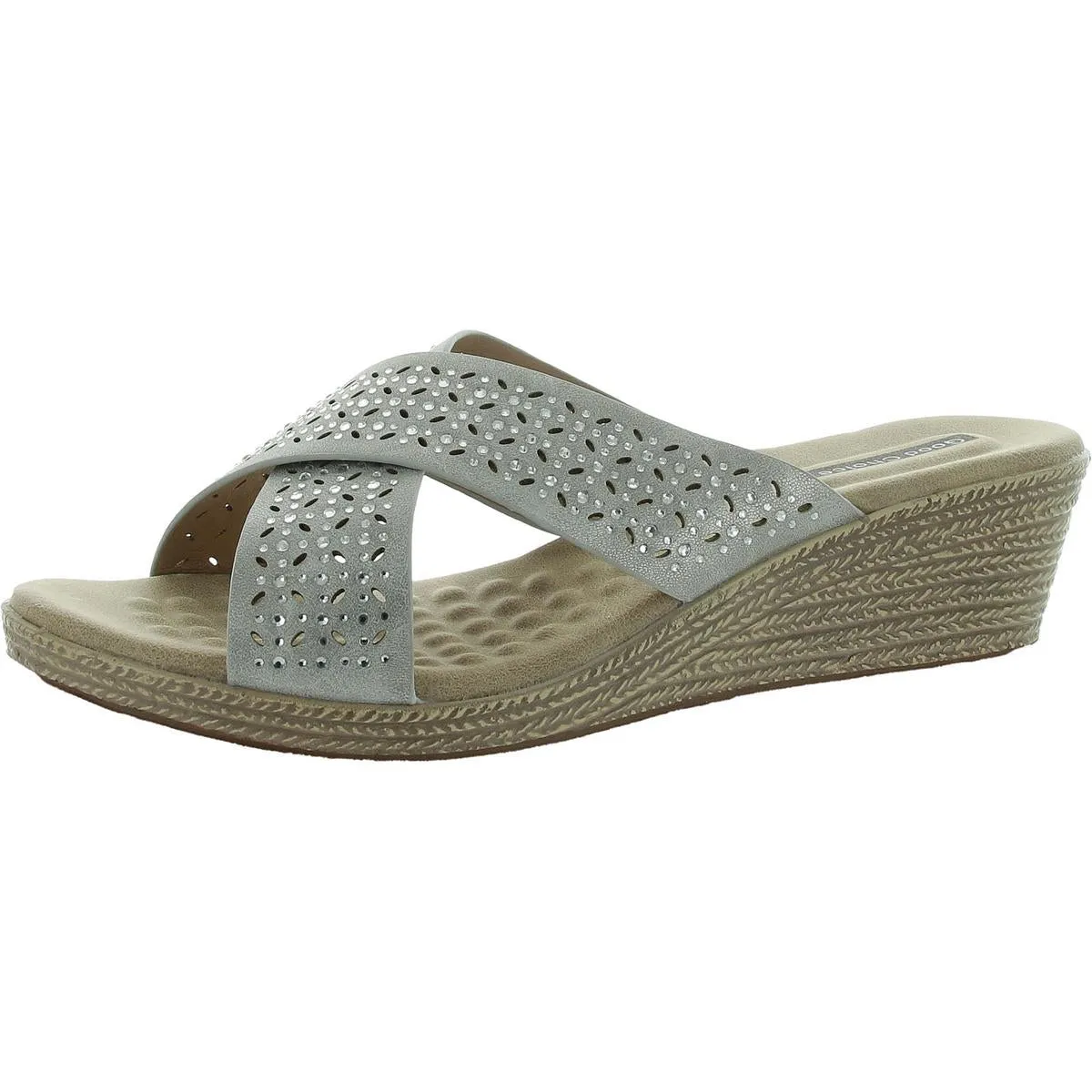 Malia Womens Faux Leather Embellished Wedge Sandals