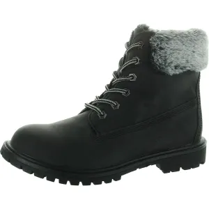 Mason Womens Faux Fur Leather Combat & Lace-Up Boots