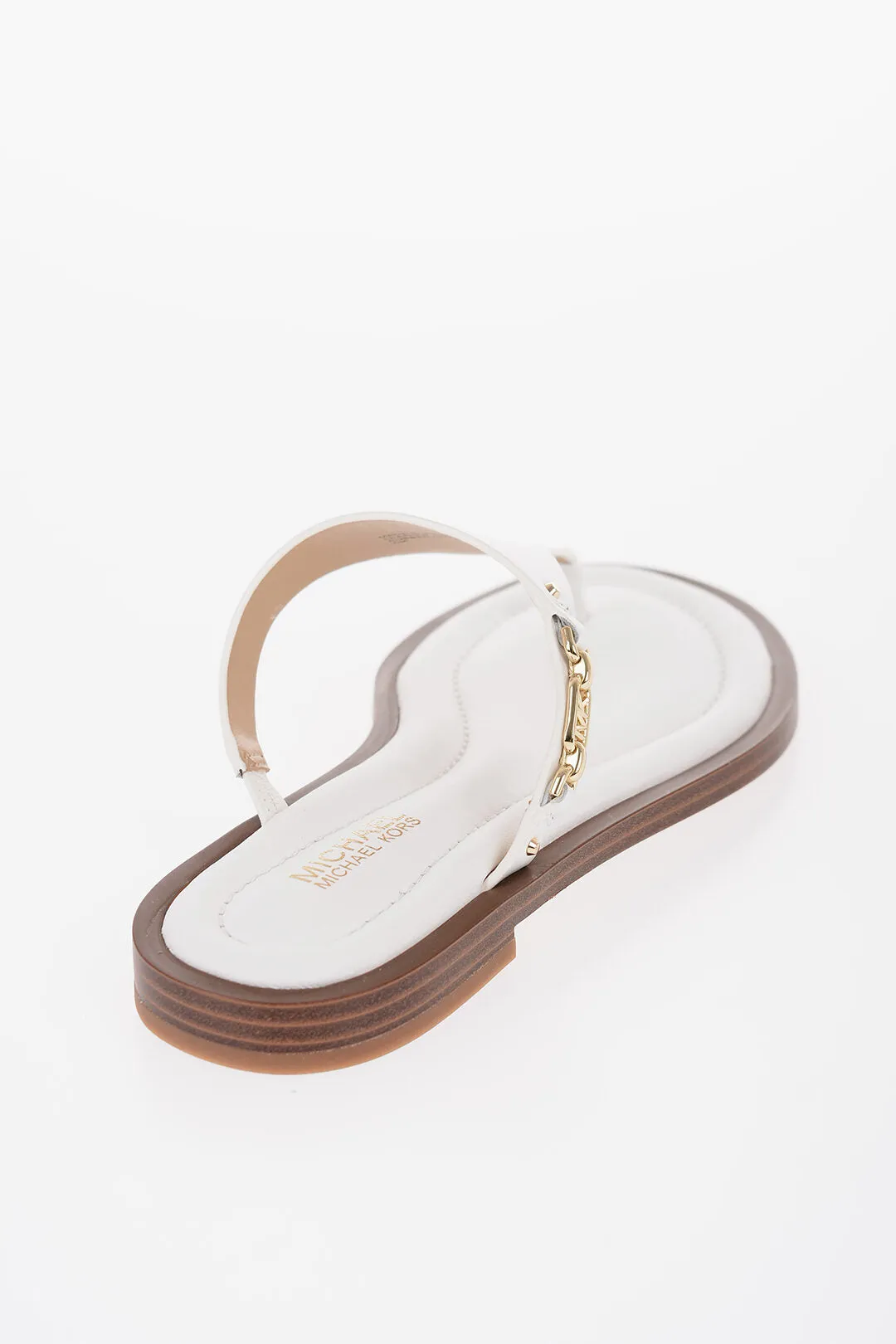 Michael Kors Michael Leather Daniella Thong Sandals With Golden-Effect Mo