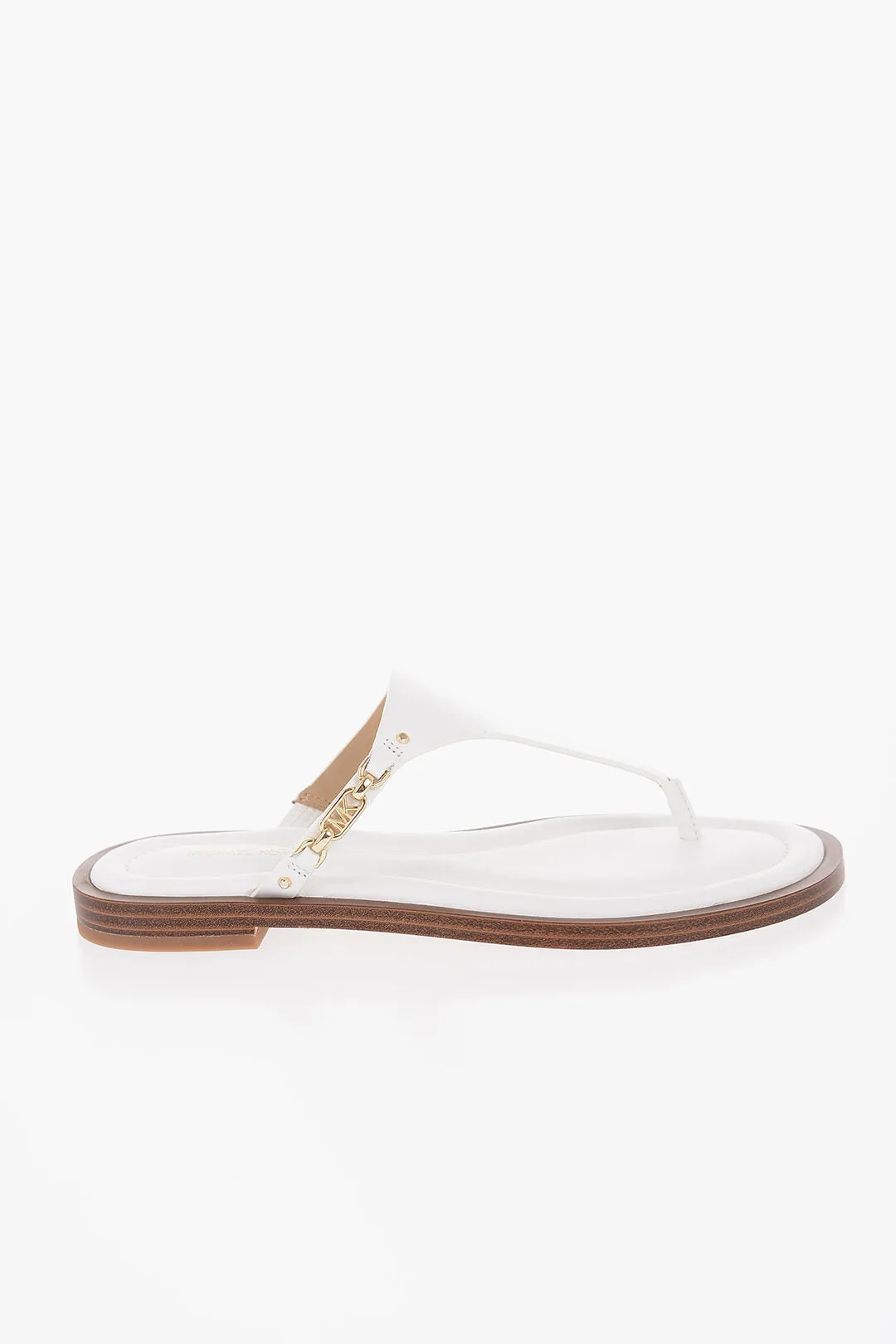 Michael Kors Michael Leather Daniella Thong Sandals With Golden-Effect Mo